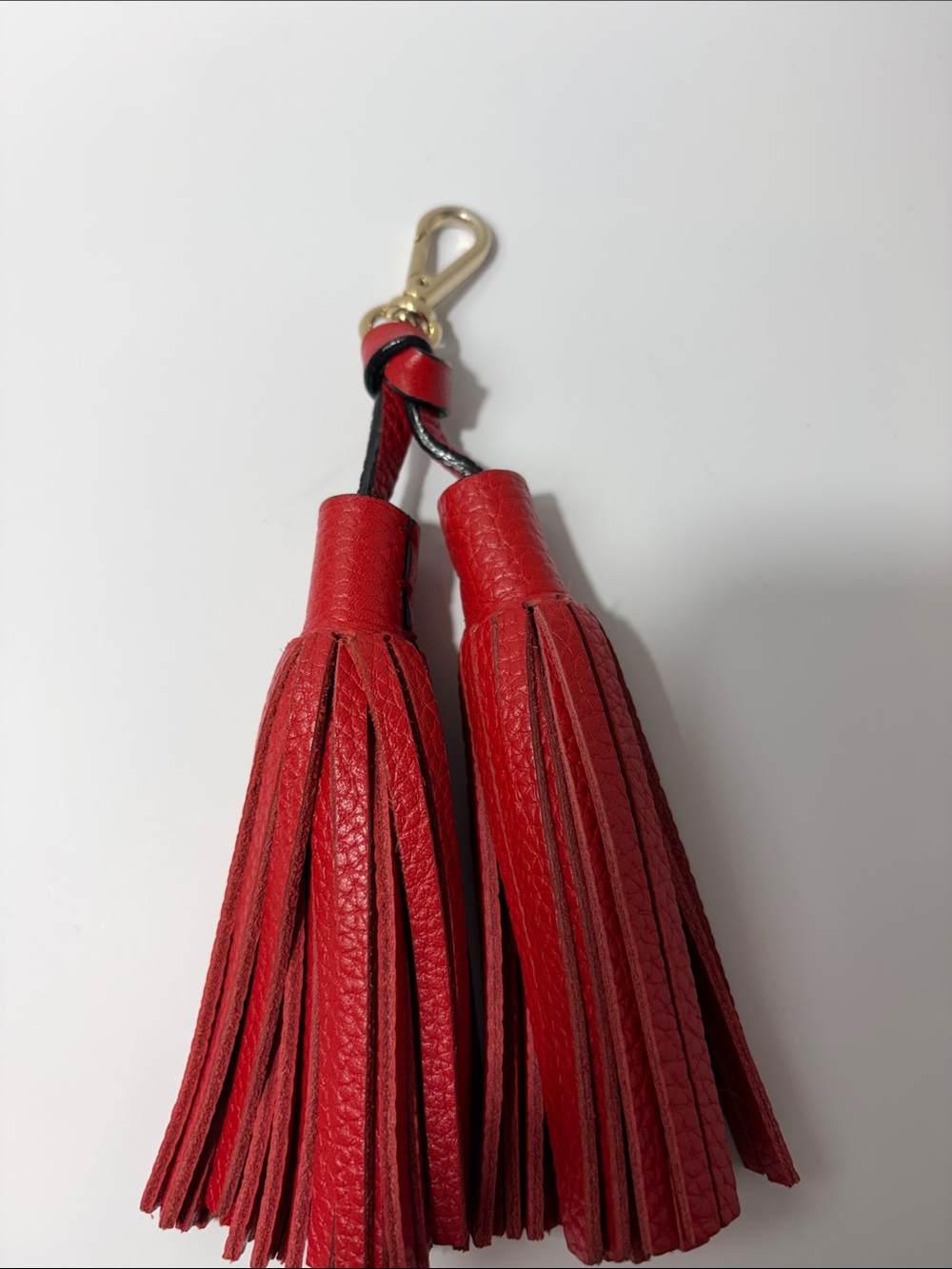 Leather Tassel Bag Charm Keychain - Red